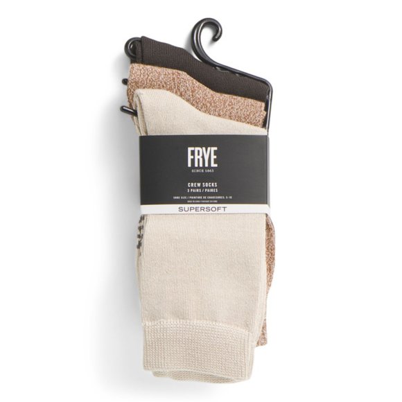 FRYE Accessories - FRYE Light Beige 3pk Super Soft Basic Crew Socks